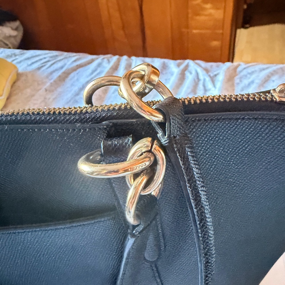 Coach Black Leather Tote with Pouch - Picture 3 of 4